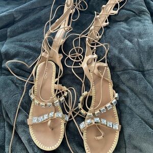 Lace up gladiator sandals with jewels